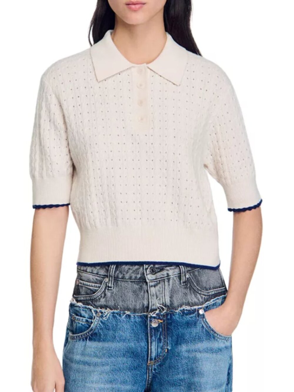 Sandro Poppy Pointelle Knit Sweater